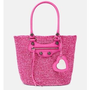 Balenciaga Small Le Cagole Nylon Raffia Tote Pink NWT